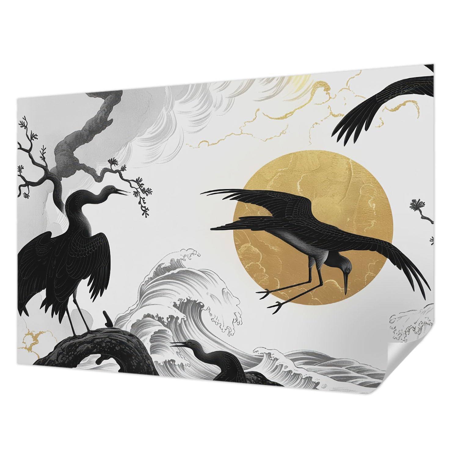Papier peint adhésif haute qualité Tulup motif grues noires