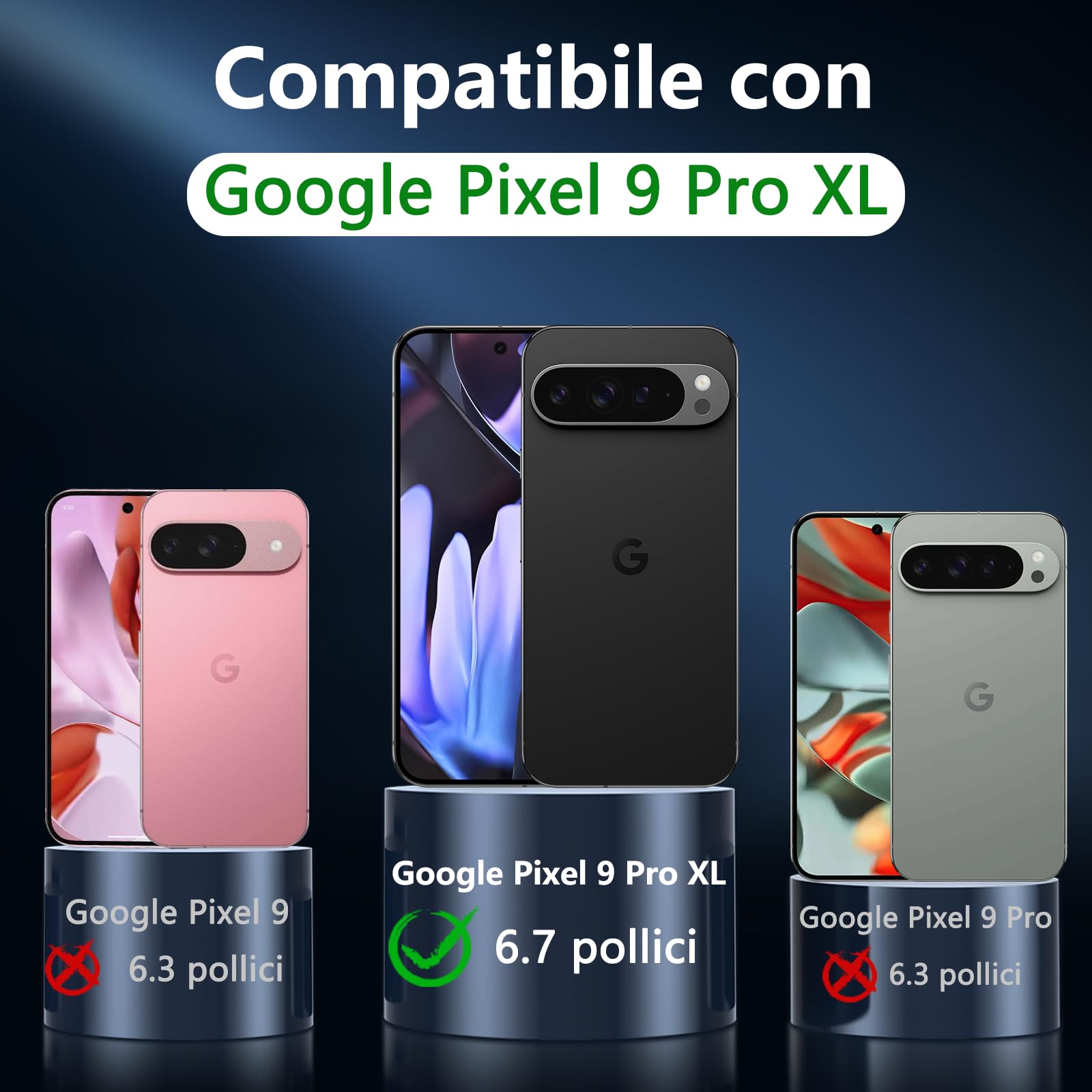 Hensinple Cover Magnetica per Google Pixel 9 Pro XL con Vetro Temperato, Compatibile con MagSafe, Custodia Traslucida Opaca Posteriore Resistente ai graffi TPU Bumper Antiurto Protettiva Case, Nero