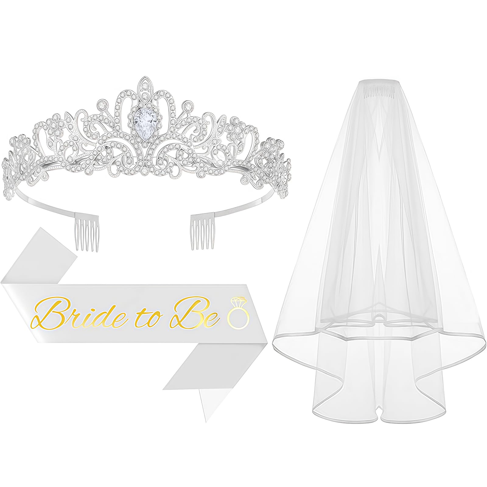 Diadema para comprometida y set de 3 piezas Bride to Be para despedida de soltera 8