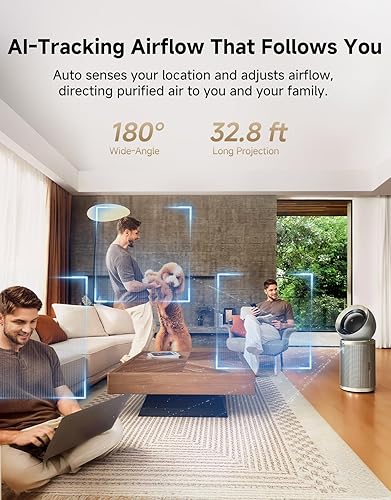Miniatura 3 de Dreame Purificador de aire inteligente PM20 para habitación grande del hogar, limpia 7,534 pies cuadrados en una hora con 4 filtros, Oulets de aire