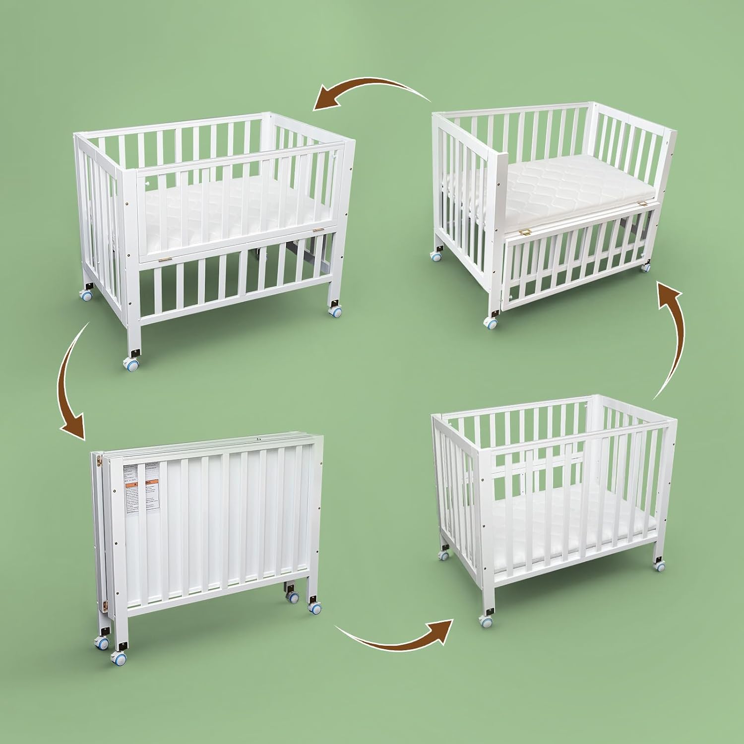 Portable Mini Baby Crib Pine Wood Foldable 4-in-1 Oman Ubuy