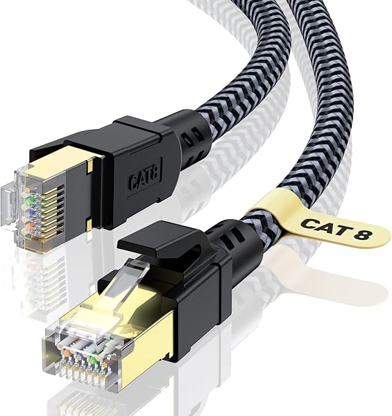 Cat 8 Ethernet Cable 1M, High-Speed Gigabit Braided RJ45 LAN Patch Cord, 40Gbps 2000Mhz, Lan Network Cable Compatible for Modem, Router, Faster than Cat7 - 1