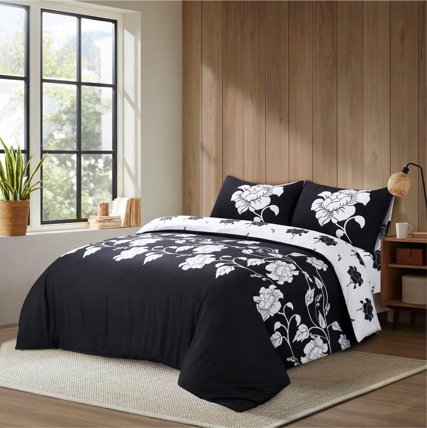 Hadi London Luxury 4 Piece Bedding Set – Duvet Cover, Fitted Sheet & 2 Pillowcases | Wrinkle-Free, Fade Resistant – Floral & Check Designs — image 1