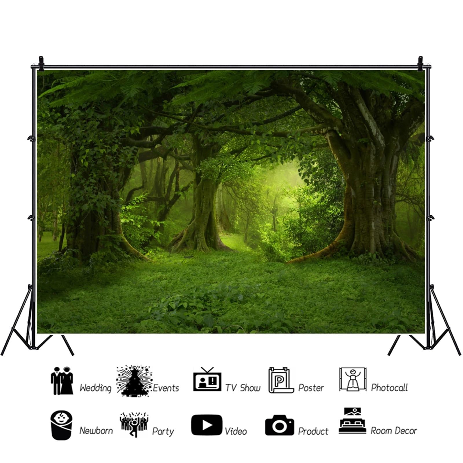 YongFoto 3x2,5m Vinyle Toile de Fond Fantaisie Forêt Jungles Green Old Trees Branches Herbe Nature Fond de Studio Photo Mariage photobooth Photographie Fond Accessoires Fond d'écran