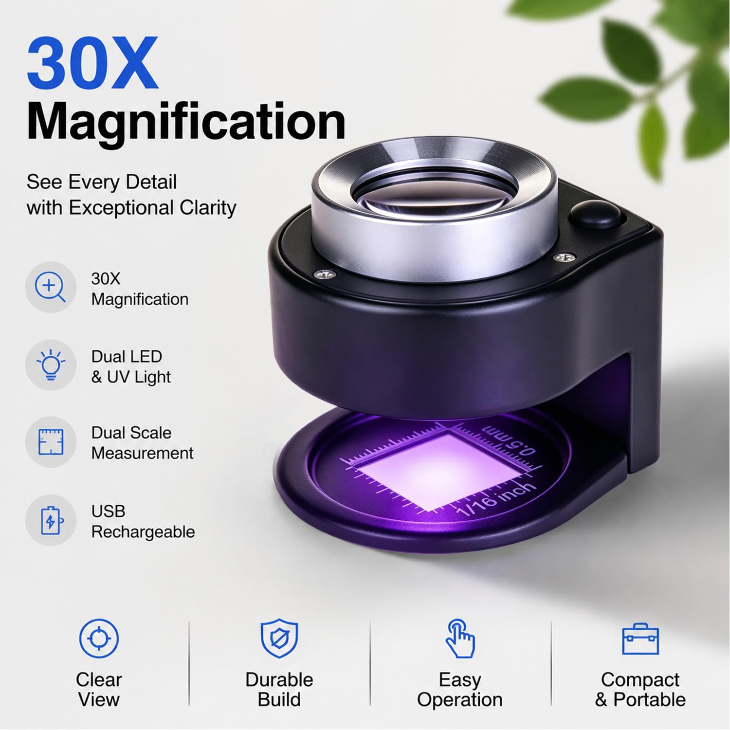 Lupa recargable de escritorio con luz LED y UV (30 unidades)