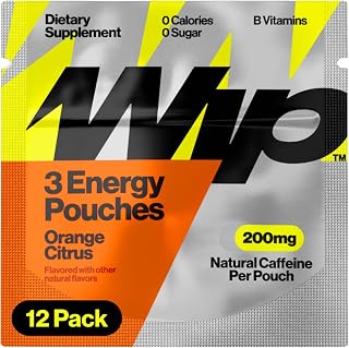 Wip Energy Pouches, Travel Packs, Sugar Free, 200mg Natural Caffeine, B Vitamins, Minerals, L-Theanine for Energy Support, Orange Citrus, 12 Packs 3 Pouches Each
