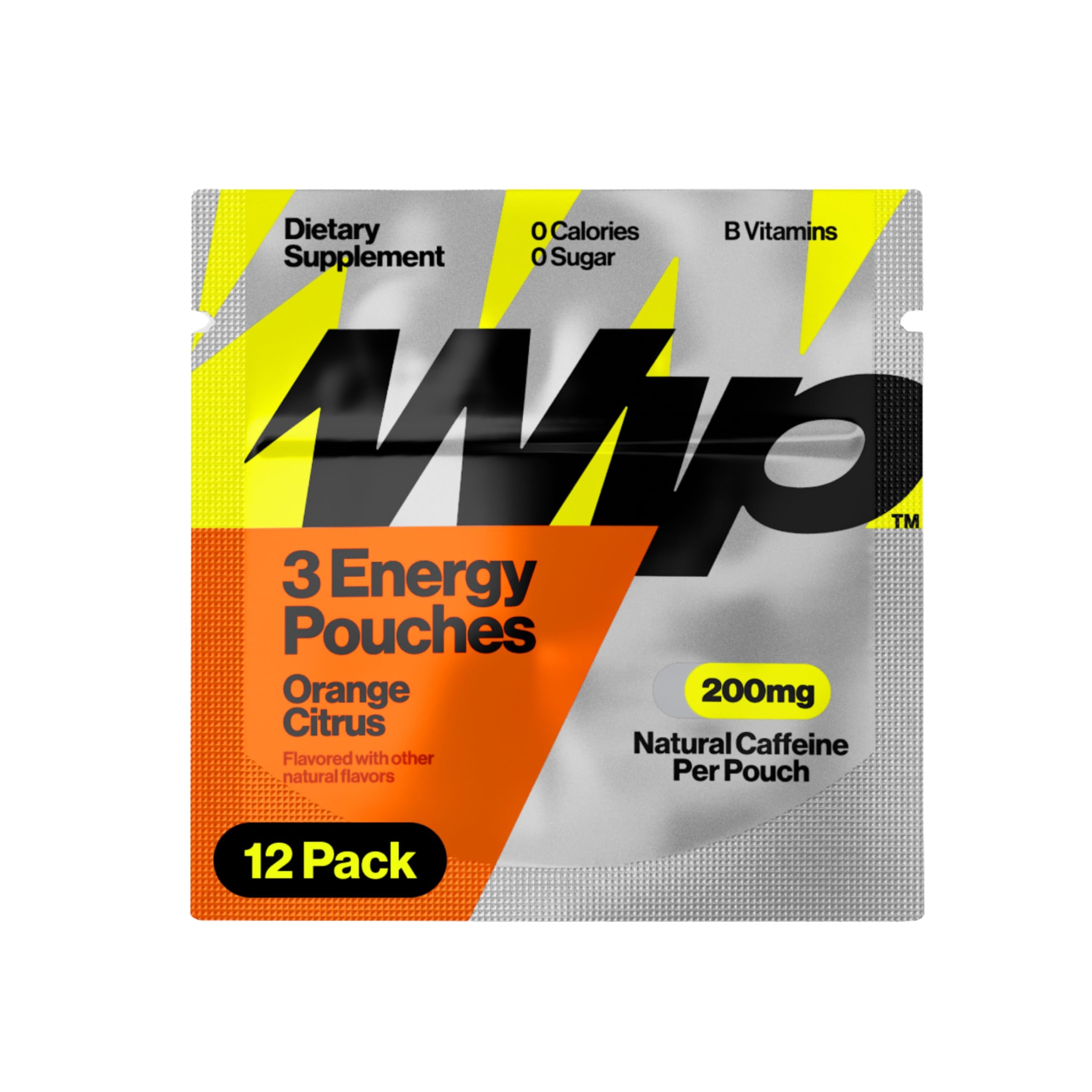 Wip Energy Pouches, Travel Packs, Sugar Free, 200mg Natural Caffeine, B Vitamins, Minerals, L-Theanine for Energy Support, Orange Citrus, 12 Packs 3 Pouches Each