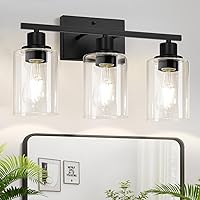 Vista 15 de Juego de 2 apliques de pared para baño, luces de tocador modernas negras con pantalla de vidrio blanco, lámpara de pared de baño para espejo