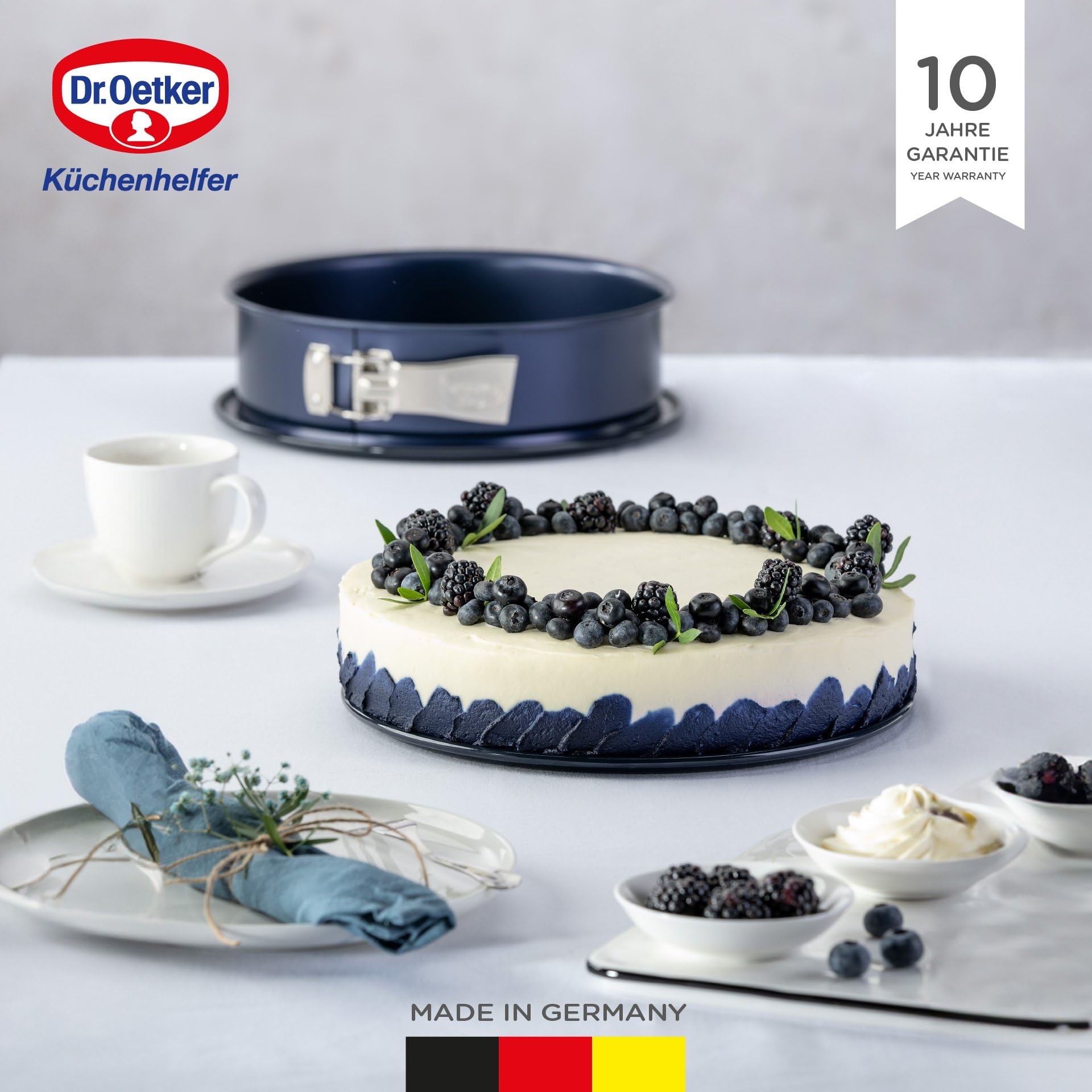 Dr. Oetker Molde repostería horno desmontable redondo con base antigoteo para servir y cierre hermético de seguridad, base esmaltada y aro antiadherente de cuidada calidad, 26cm, 1ud. BACK-LIEBE