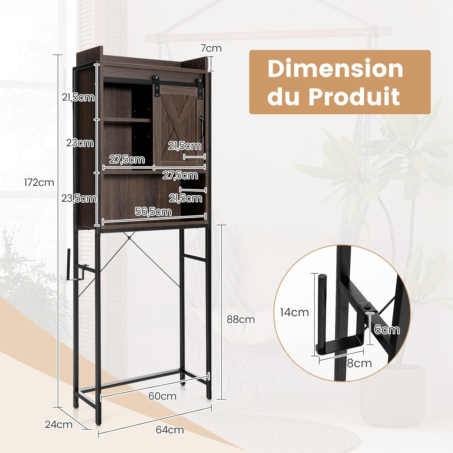 Diagram showing product dimensions and internal measurements
