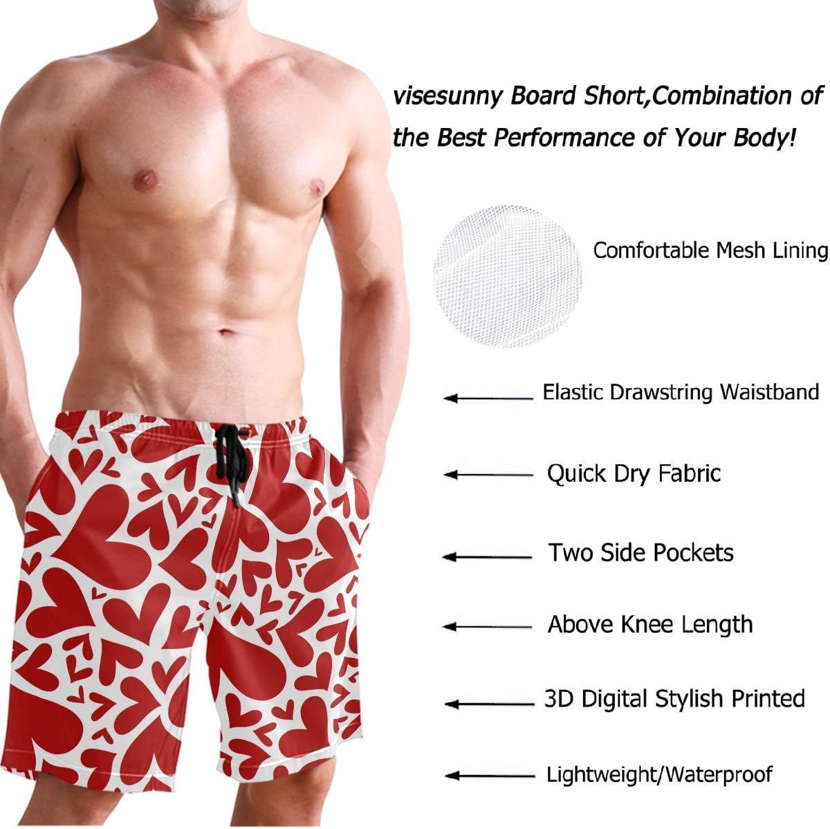 visesunny Mens Funny Swim Trunks Quick Dry Beachwear Sports Running Swim Board Shorts Mesh Lining - Image 4