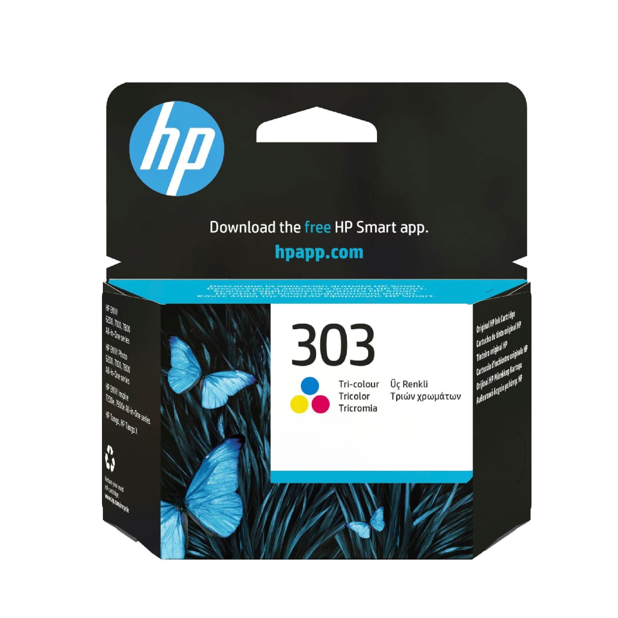 HP 303 Cartouche d'Encre Trois Couleurs Authentique (T6N01AE), Cyan/Magenta/Jaune