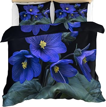 Floral Duvet Cover Set, Blue Floral Comforter Set, Modern Minimalist Print Bedding Set, Soft Breathable with Zipper Closure Duvet Cover California King 3 Pieces 104x98, 2 Pillow Shams