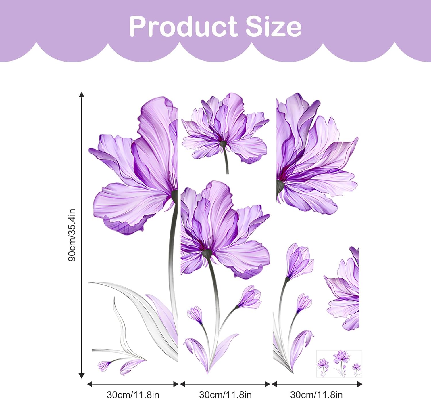 Tanlaby 35in H Large Purple Flowers Wall Decals Floral Blossom Wall Stickers Self-Adhesive Removable Plants Art Decor for Living Room Bedroom Offices Bathroom Decoration - Image 6