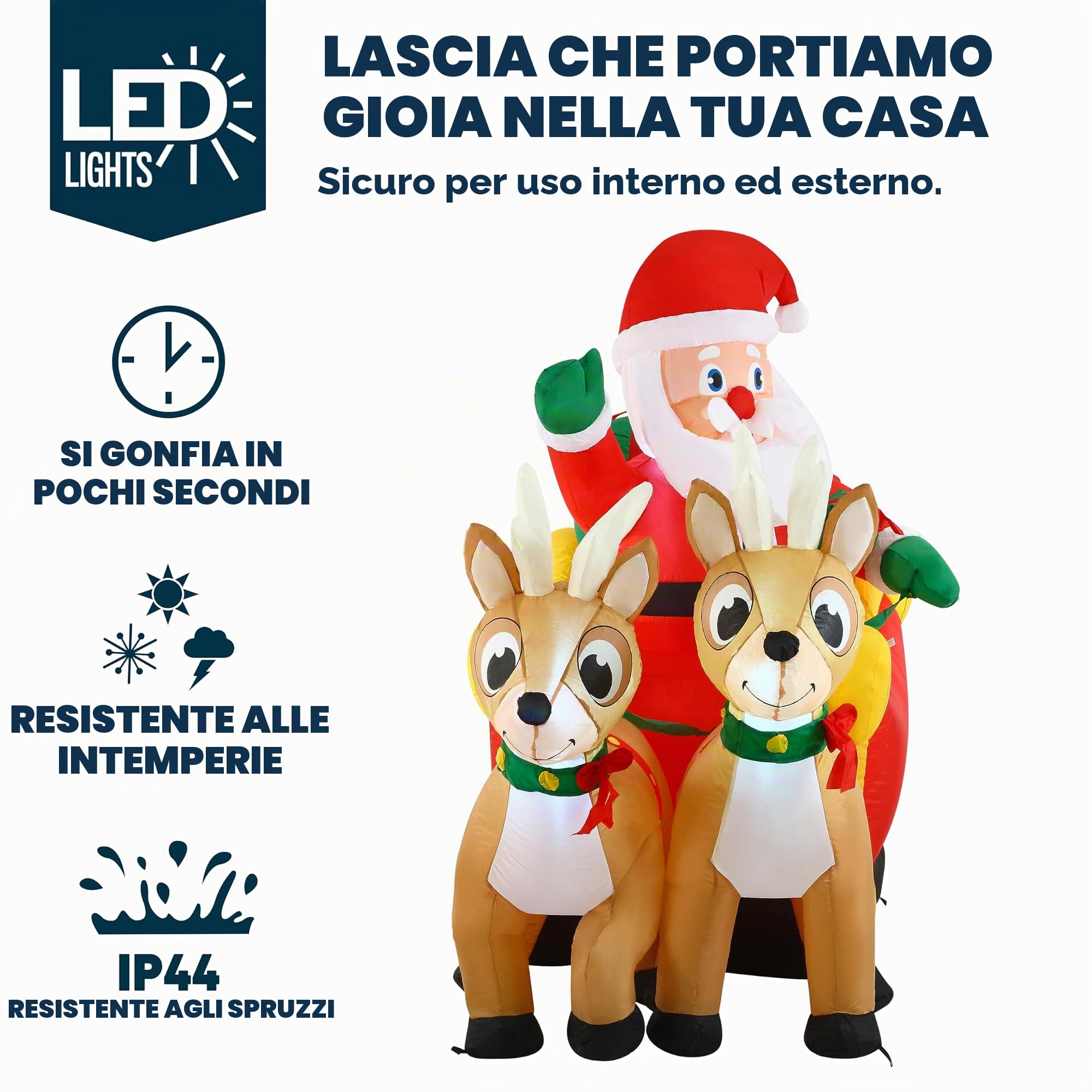 Joiedomi 1,82 m Light up Gigante Natale Gonfiabile Babbo Natale sulla slitta con build-in LEDs perfetto per Blow-up Giardino interni ed esterni decorazione per Vacanza per Festa