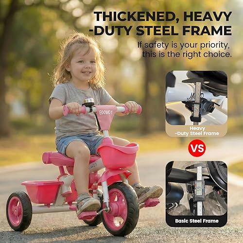 Miniatura 5 de Triciclo para bebé, triciclo 6 en 1 para niños con mango de empuje ajustable, toldo extraíble, arnés de seguridad para niños de 18 meses a 5 años