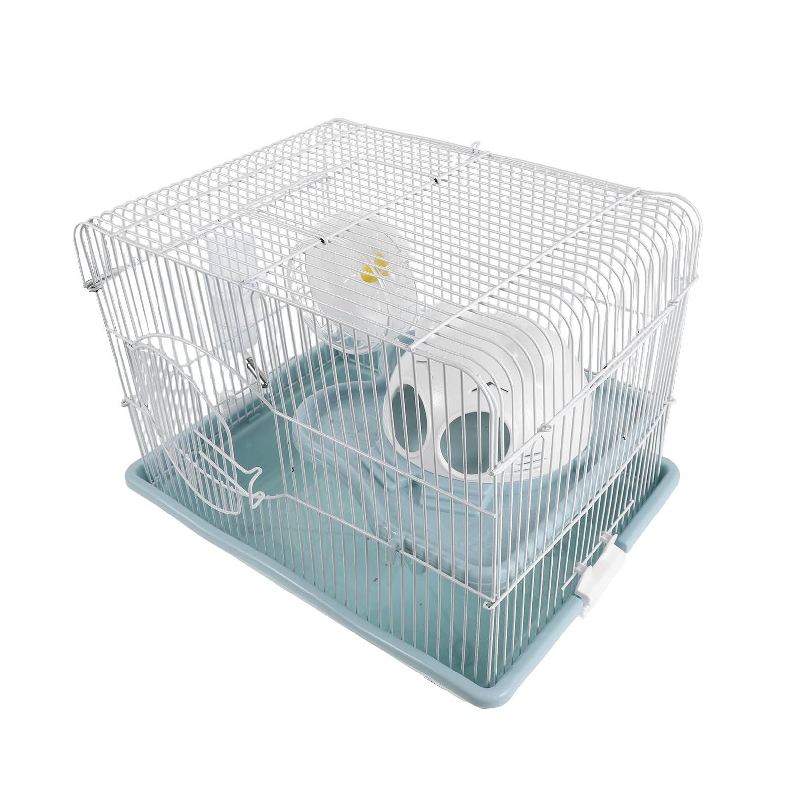 KOMBIUDA Jaula con Rueda y Plataformas de Doble Capa para Hámster con Estructura Resistente a Mordeduras y Área de Juego Dinámica, Material Plástico y Metal para Pequeñas