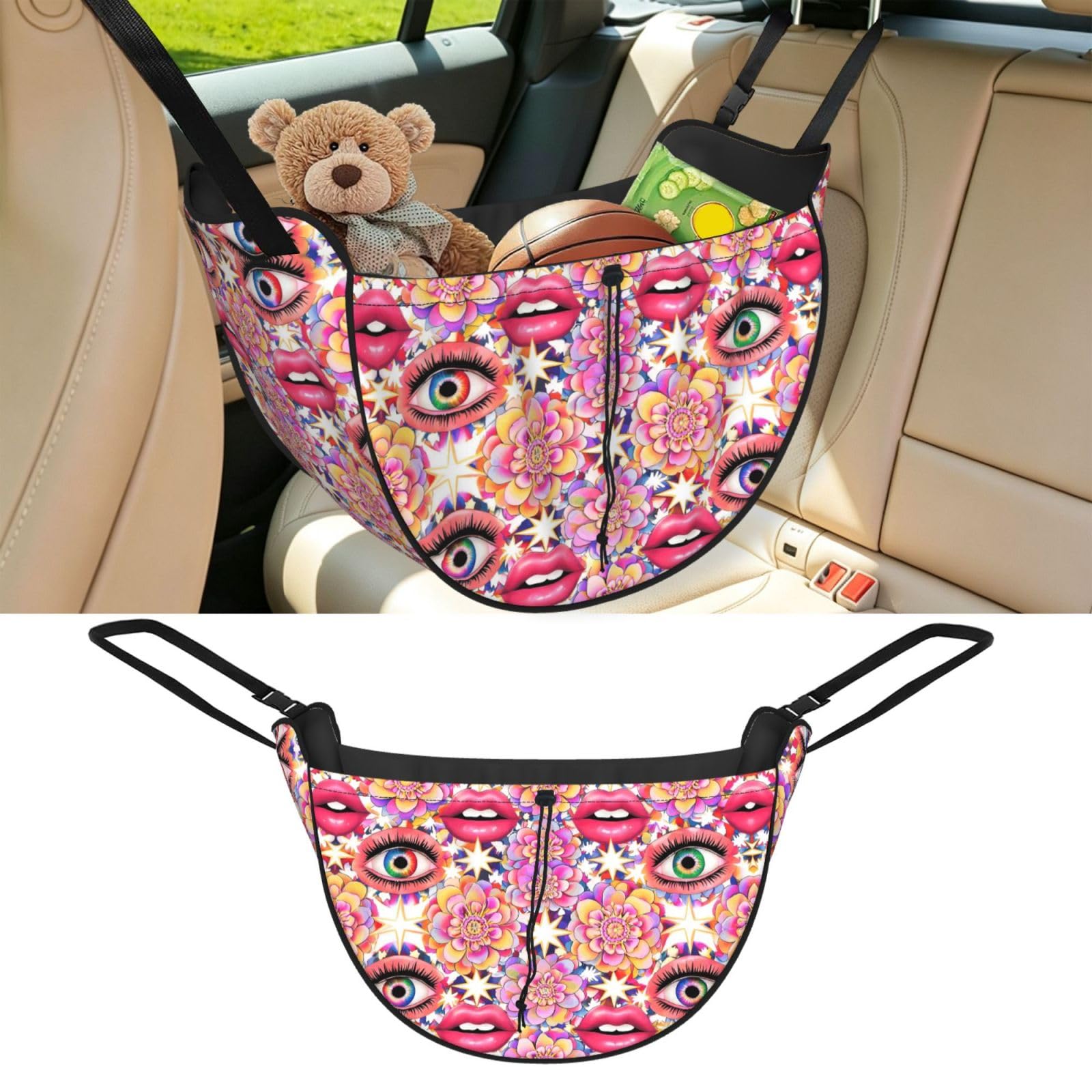 Cntdbu Black Collage Kaleido Car Seat Organizer-Backseat Storage Bag For Travel