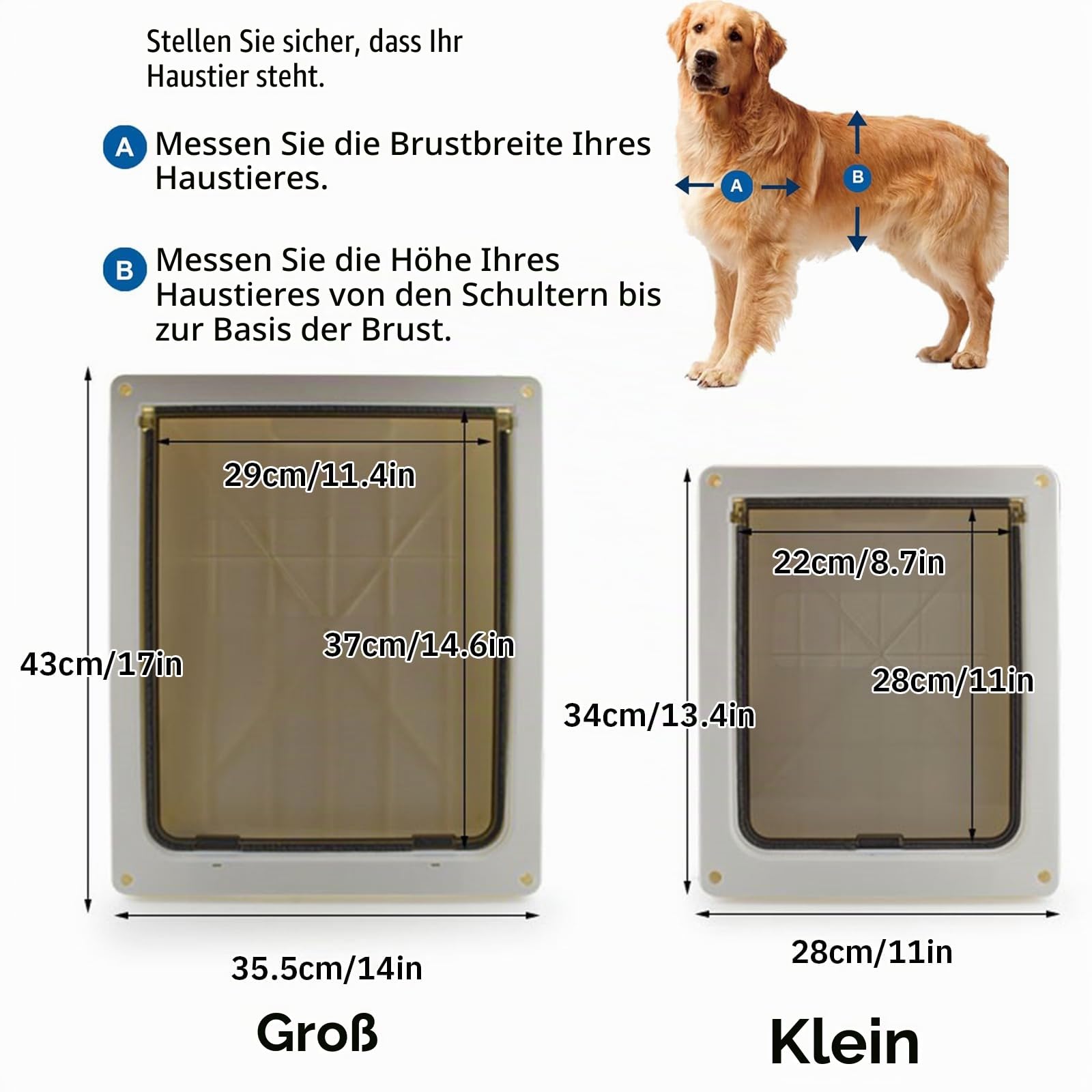 Hundeklappe Für Große Hunde, Wetterfeste Pet Door Für Katzen Und Hunde, Haltbare Katzenklappe, Snap-In Schließplatte Inklusive, Geeignet Für Innen- Und Außentüren,Schwarz,L