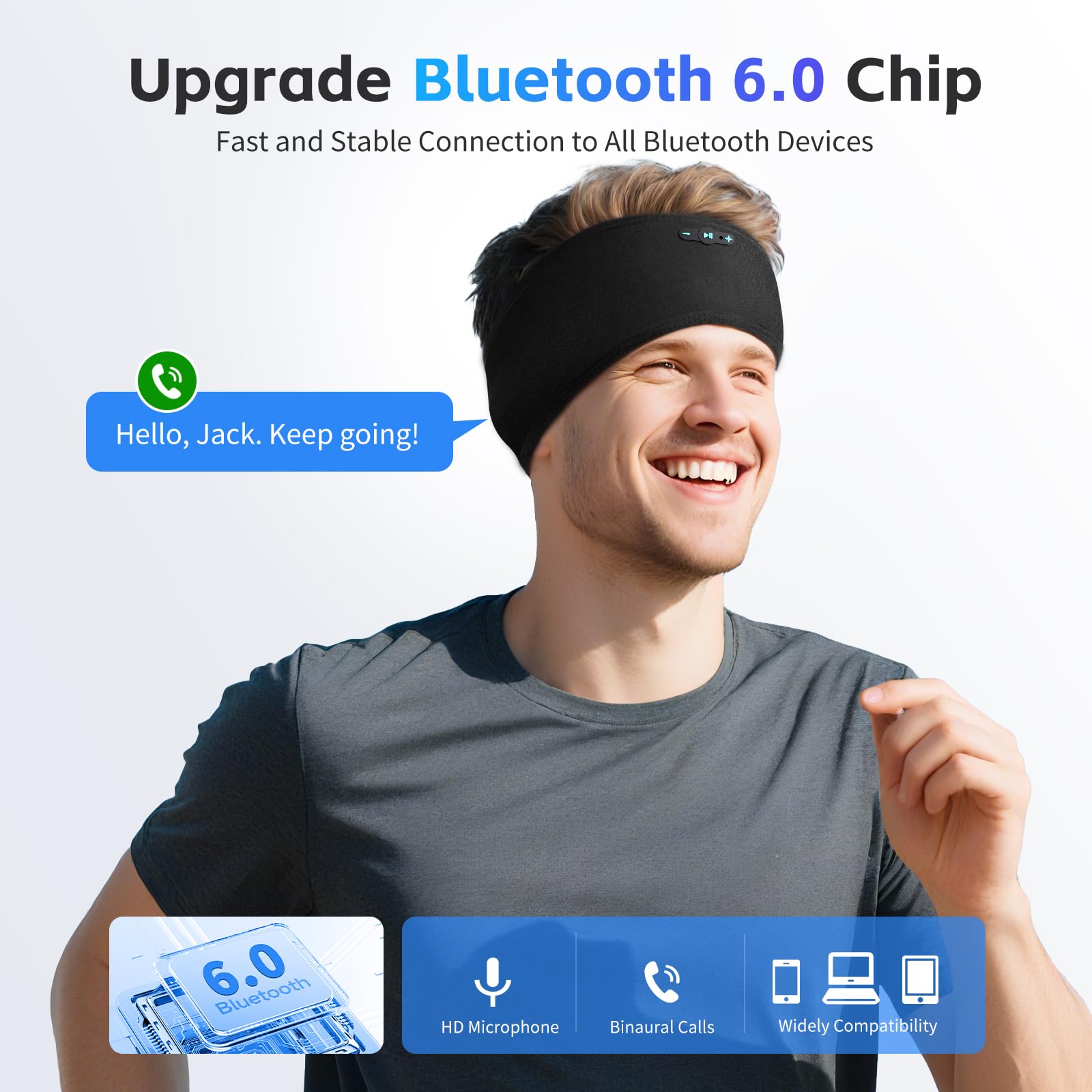 Schlafkopfhörer Bluetooth 6.0 Stirnband, 3 IN 1 Schlafen Stirnband Kopfhörer für Seitenschläfer mit 20H Spielzeit, HD Stereo, Abnehmbares und waschbares Kabelloses Stirnband für Schlafsport (Schwarz)