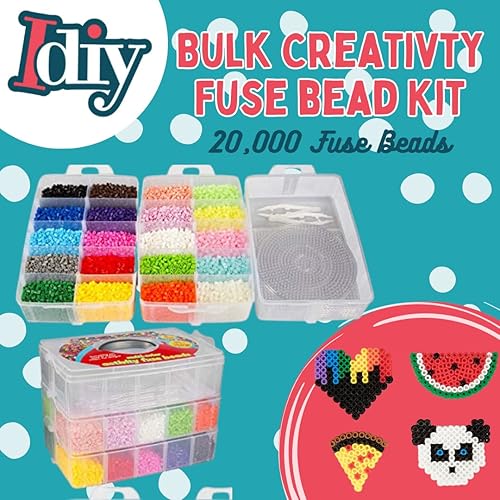Miniatura 2 de 20 000 cuentas para mezclar - 20 colores (5 brillan en la oscuridad), pinzas, paneles perforados, papel para planchar, caja - trabajos con cuentas