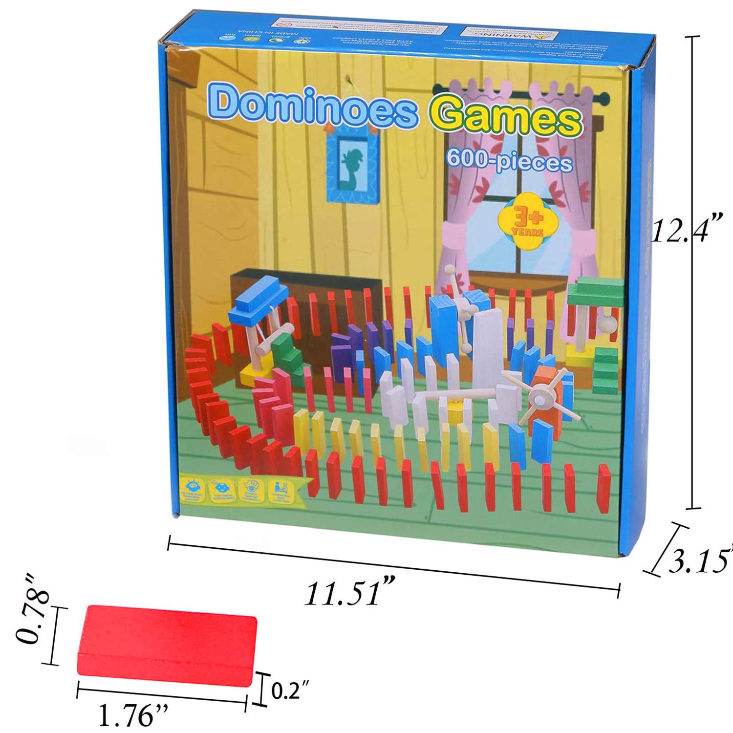 Wondertoys 600 Stück Kleinkinder-Dominospiel, Holzbausteine, Rennfliesen mit Aufbewahrungstasche, pädagogisches Spielzeug, Geschenk für 3, 4 ,5 Jungen und Mädchen