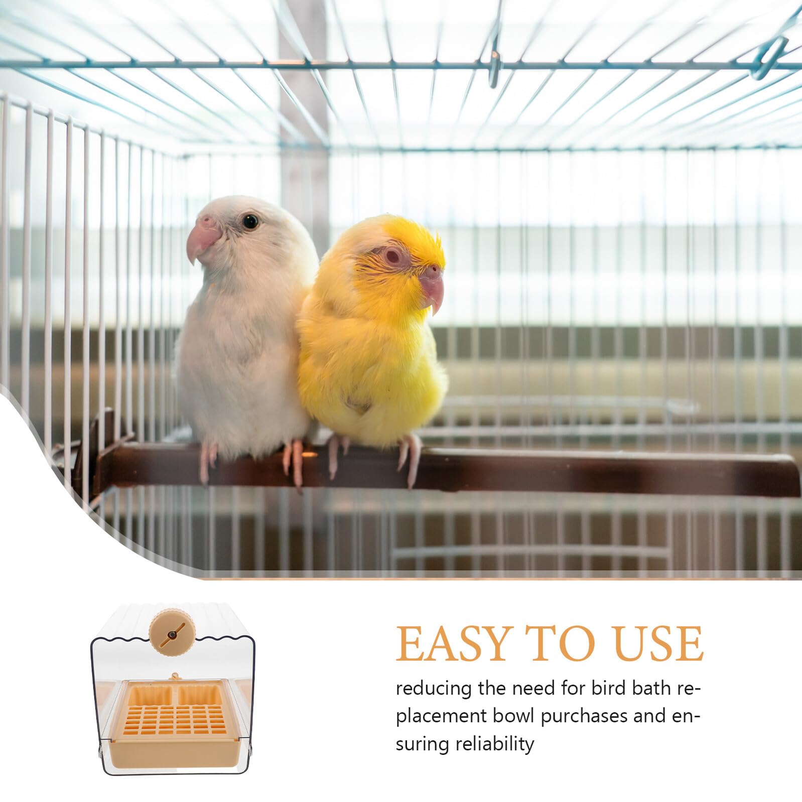 Vasca da Bagno per Uccelli da Interno Mangiatoia Integrata, Ciotola Sostitutiva in Plastica Resistente, Bagno per Parrocchetti e Calopsitte, Accessorio per Gabbia Versatile
