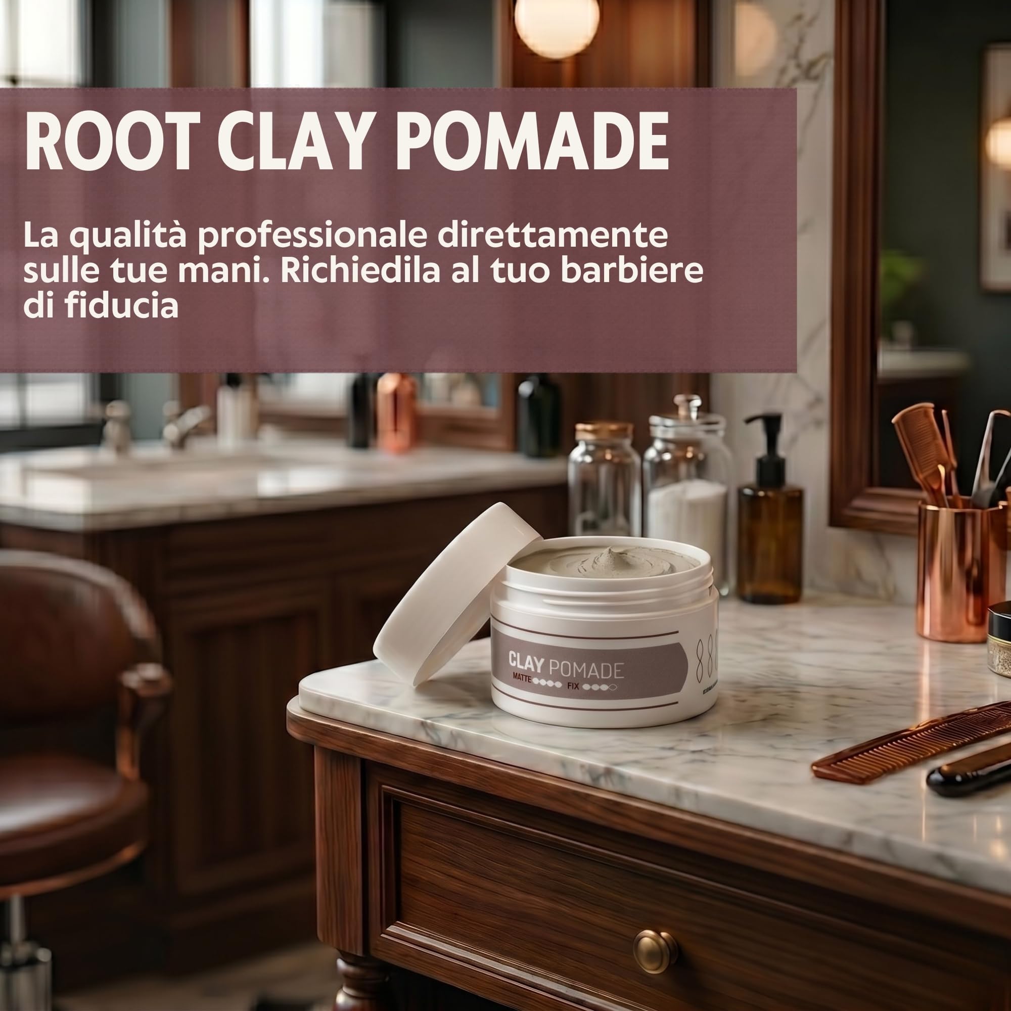 ROOT Clay Pomade 100ml - Cera Opaca Capelli a Tenuta Media Effetto Naturale - Pomata Capelli Uomo e Donna Argilla Modellante Senza Residui - Hair Clay Professionale Senza Parabeni e Siliconi