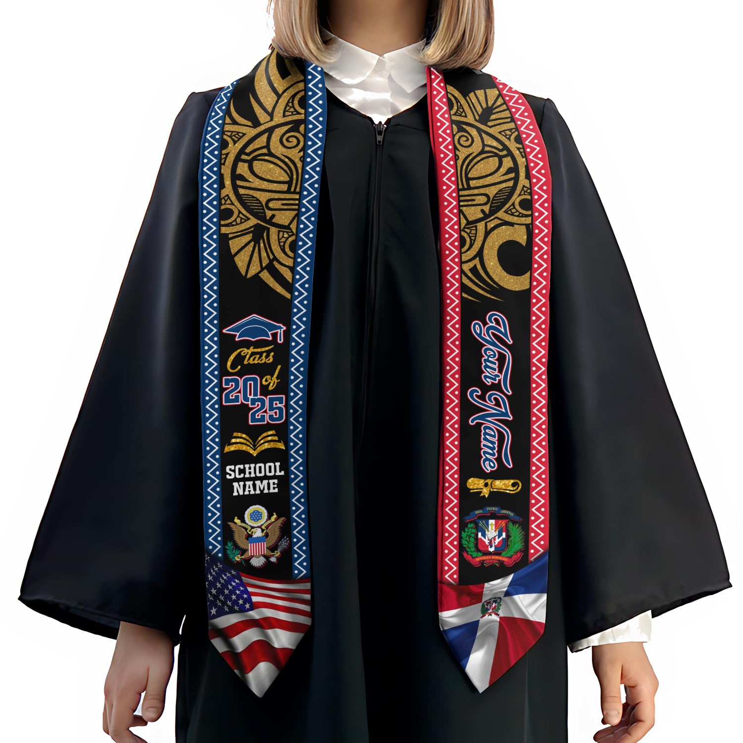 MonkeyVan Personalized Dominican Republic Graduation Sash,Custom Dominican American Flag Stole 2025,Dominican Graduation Sash S100