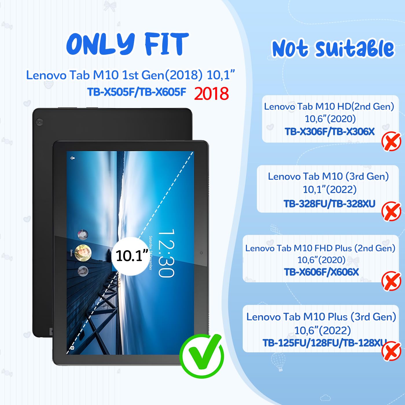 QYiiD Funda Para Niños Lenovo Smart Tab P10 (TB-X705F) De 10,1 Pulgadas, Tab M10 HD (TB-X505F, TB-X605F), Ligera, A Prueba De Golpes, Con Asa Y Correa Para El Hombro, Funda Para