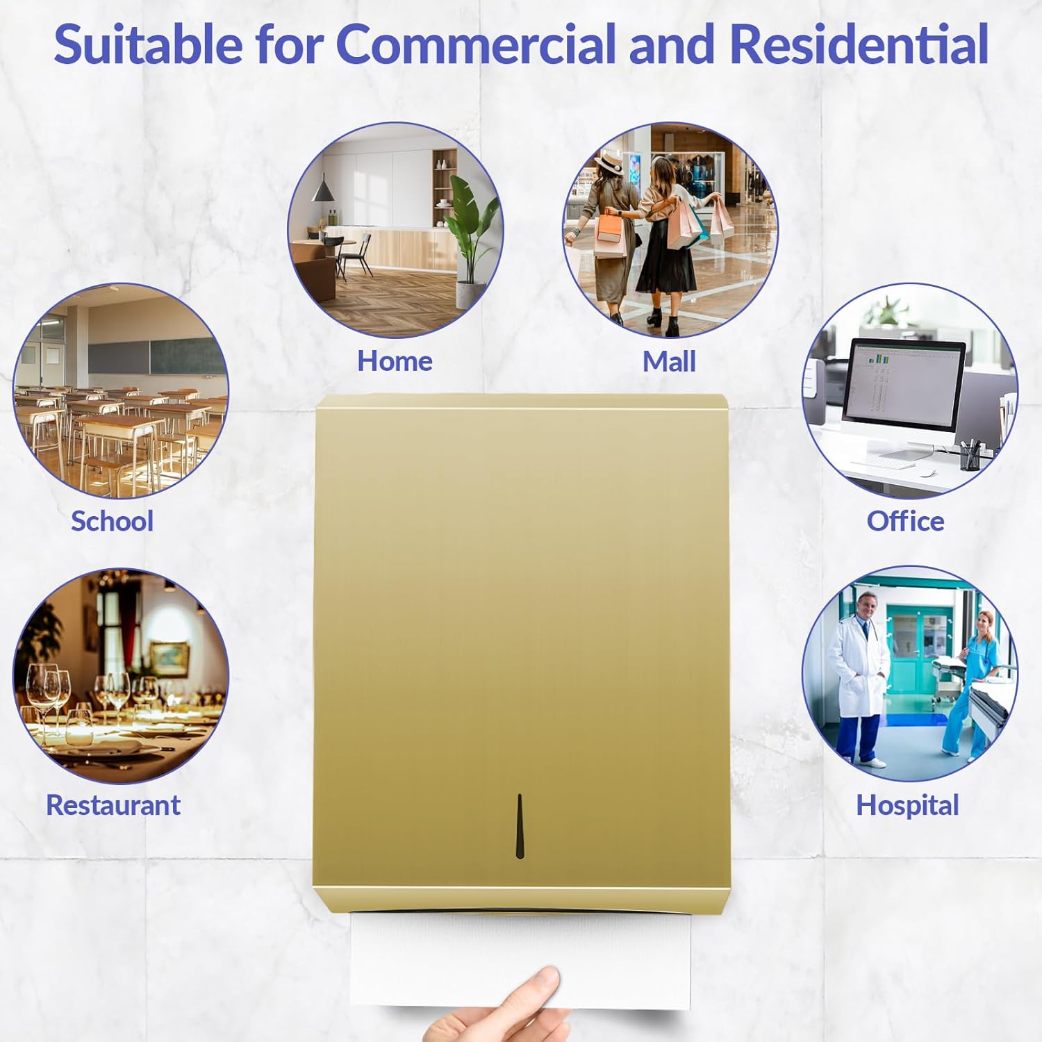 Paper Towel Dispenser Wall Mount, Brushed Gold Stainless Steel Commercial Paper Towel Holder with Lock, Large Capacity 400 C Fold/525 Multifold Towels - Image 6