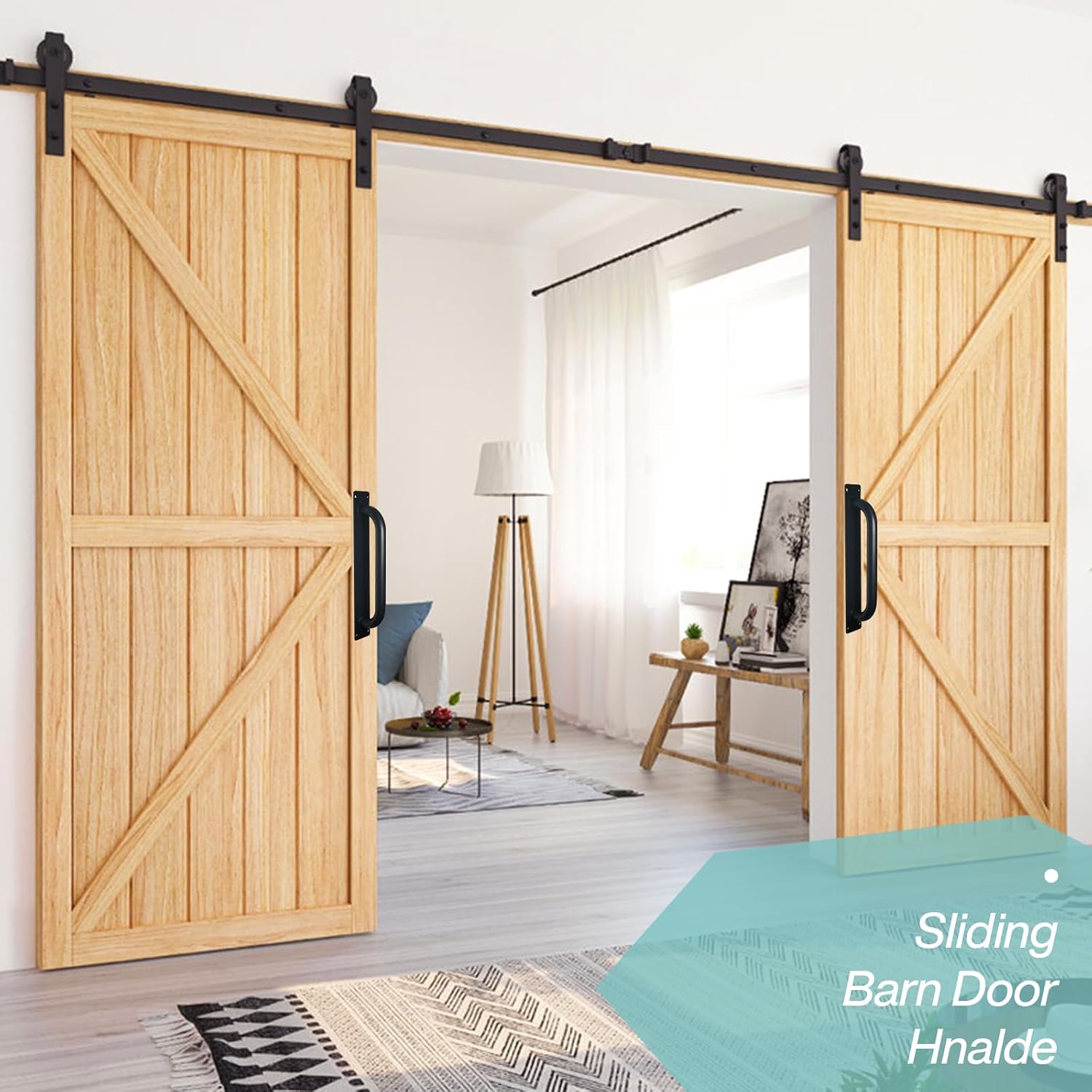 2 Pack 12 Inch Heavy Duty Steel Barn Door Handles Black, Metal Power Coated Modern Gate Pulls for Outdoor Fence Garden Patio, Interior Closet Cabinets Door Pulls