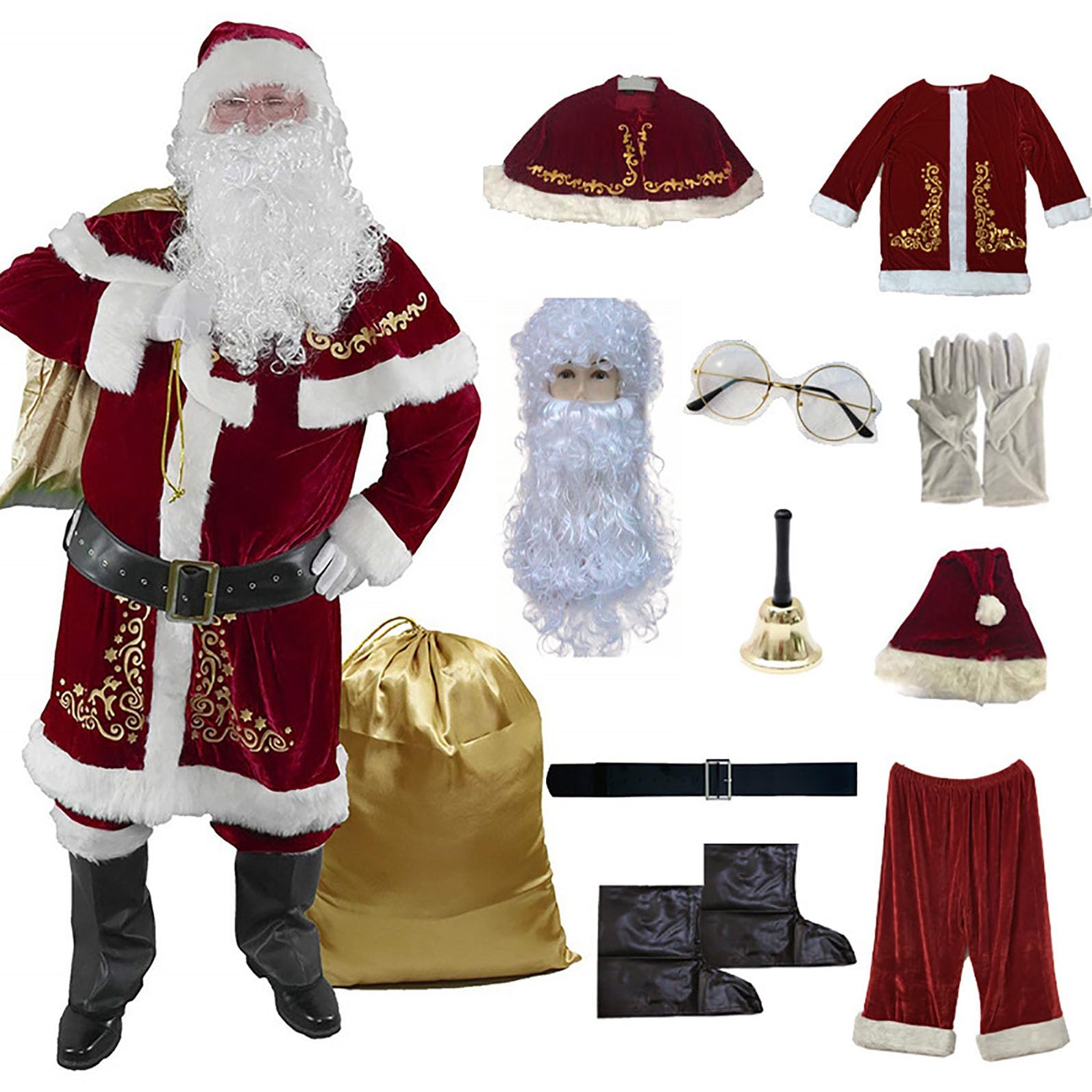 Velcoxplay 12-Piece Santa Claus Costume Adult Men's Deluxe Red Santa Costume Set Santa Claus Cosplay Santa Outfit XL โ image 1