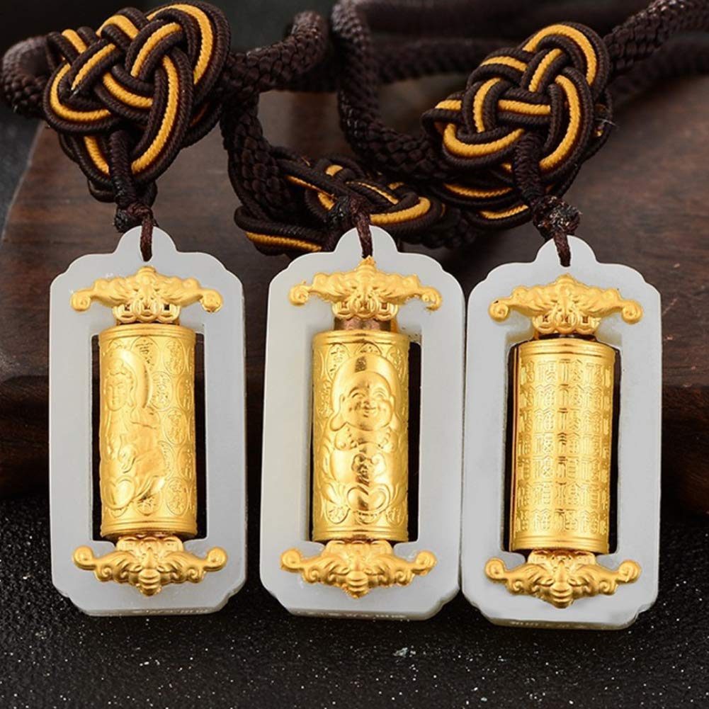EASTCODE Natural White Hetian Jade + 18K Gold Word fu Luck Strip Amulet Pendant + Free Necklace Jewelry