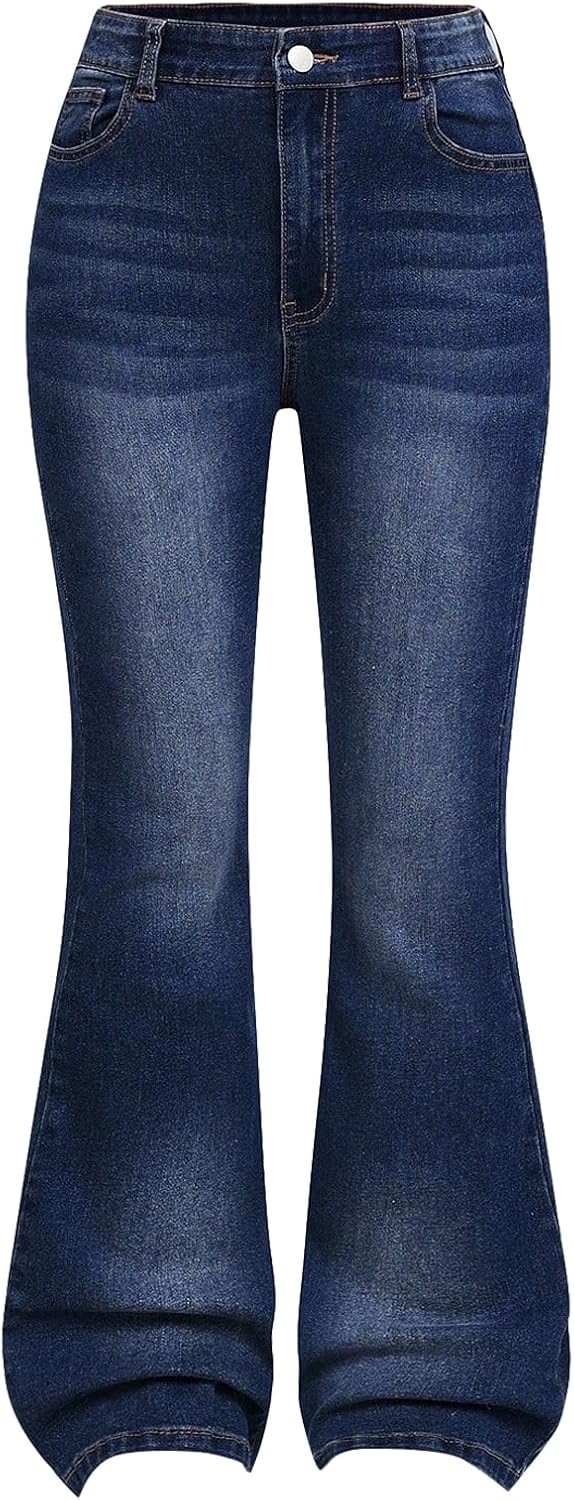 GORGLITTER Girl's Flare Jeans High Waisted Bell Bottom Denim Pants with Pockets