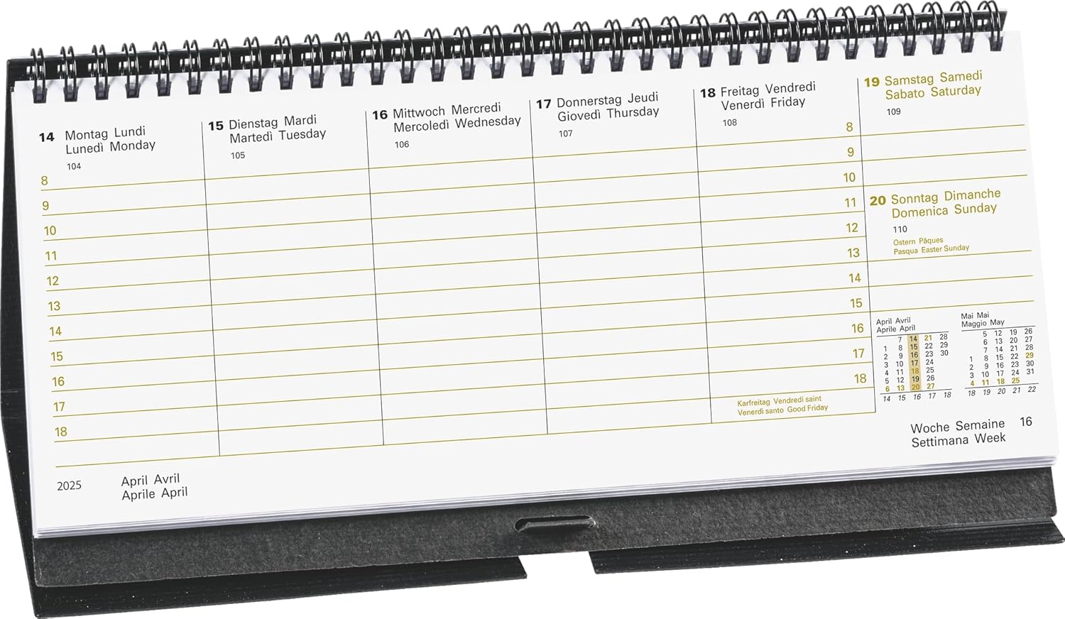 BRUNNEN Landscape appointment book model 870 (2025), 1 page = 1 week plus 1 page for notes, 285 × 120 mm, 128 pages, cardboard cover, black