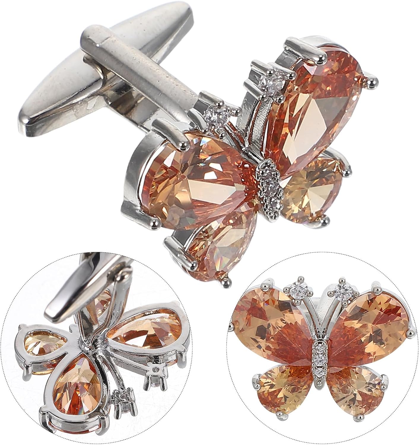 Butterfly Cufflinks and Tuxedo Shirt Studs for Men and Women, Zircon Decorated French Cufflinks for Wedding, Business, and Formal Events