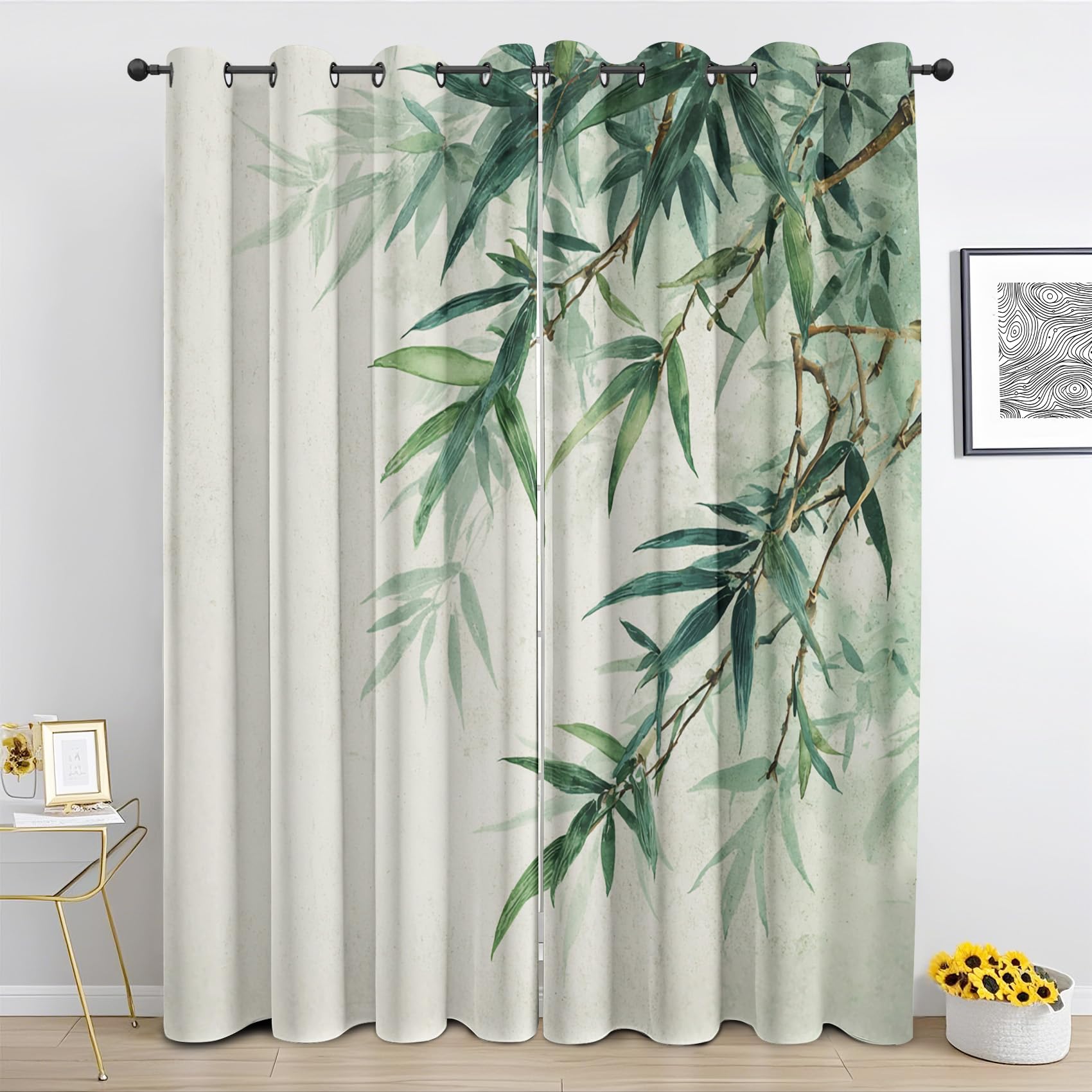 Rideau chinois feuilles vertes 200 x 240 cm pour créer un salon zen et tamisé