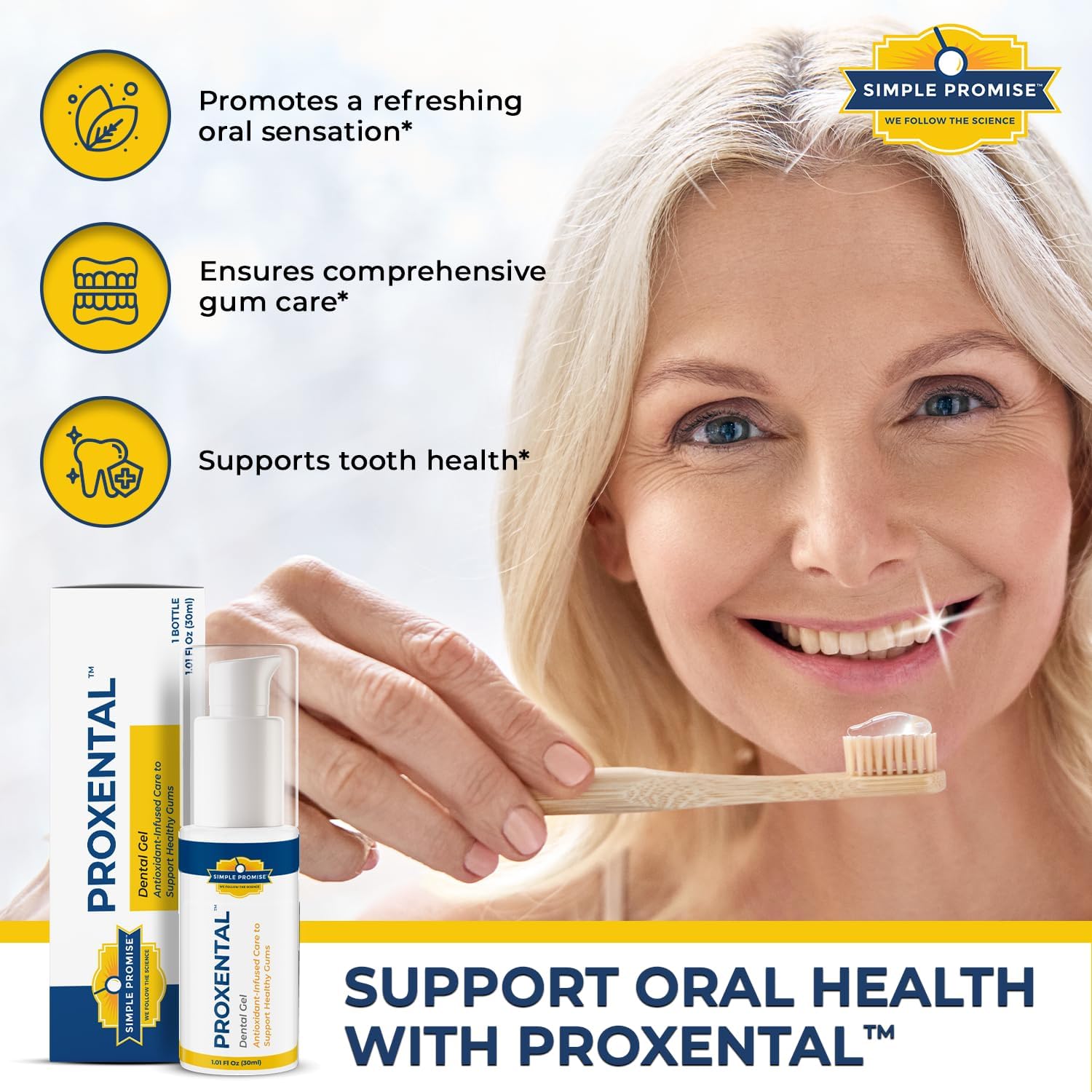 Simple Promise - ProXental™ - Dental Gel for Oral Gum Health with Xylitol & Aloe Vera - Sensitive Teeth & Gum Care, Fresh Breath, Enamel Strength & Complete Oral Hygiene Support - 30ml Travel Size