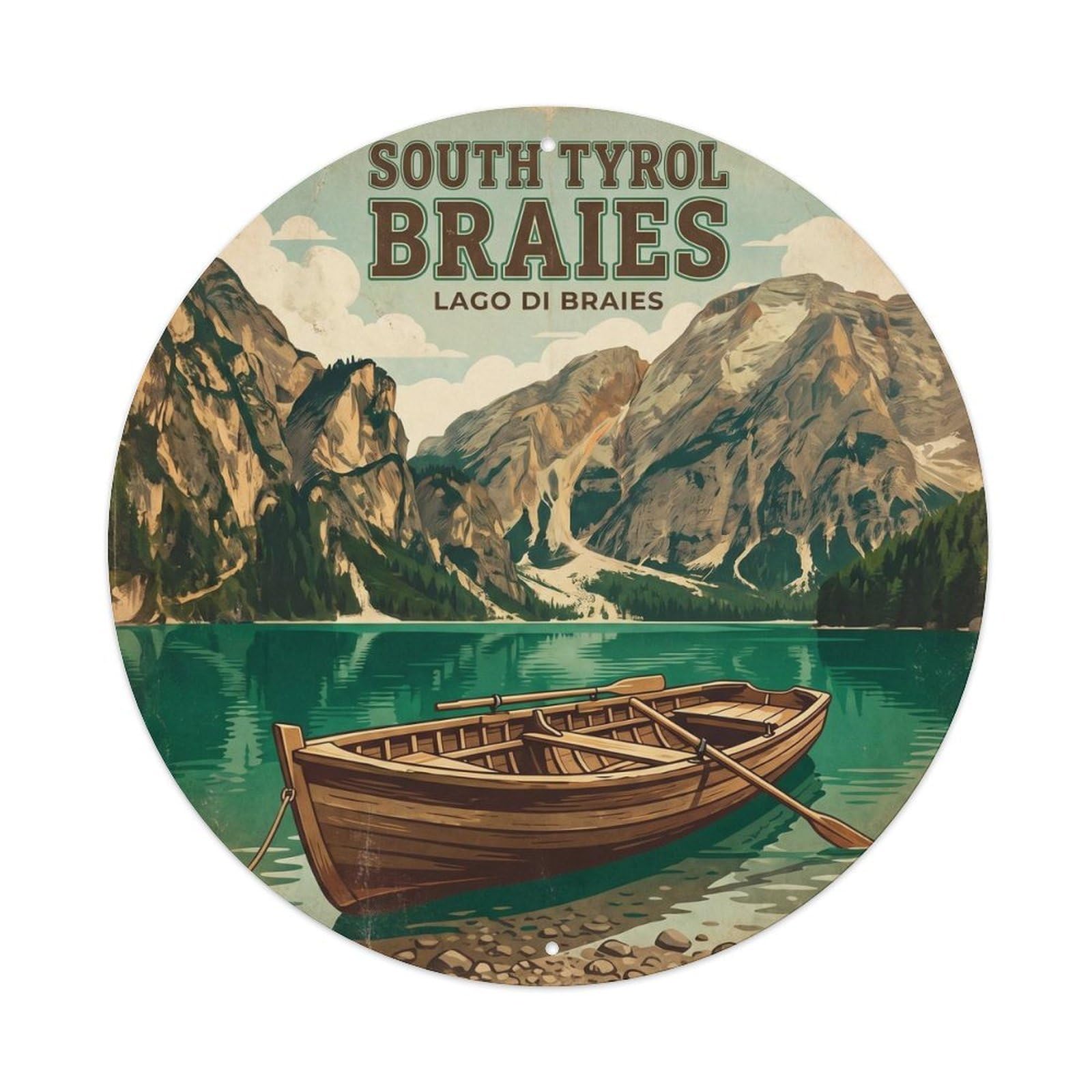Retro South Tyrol Italy Braies Heritage City Travel Metal Tin Sign