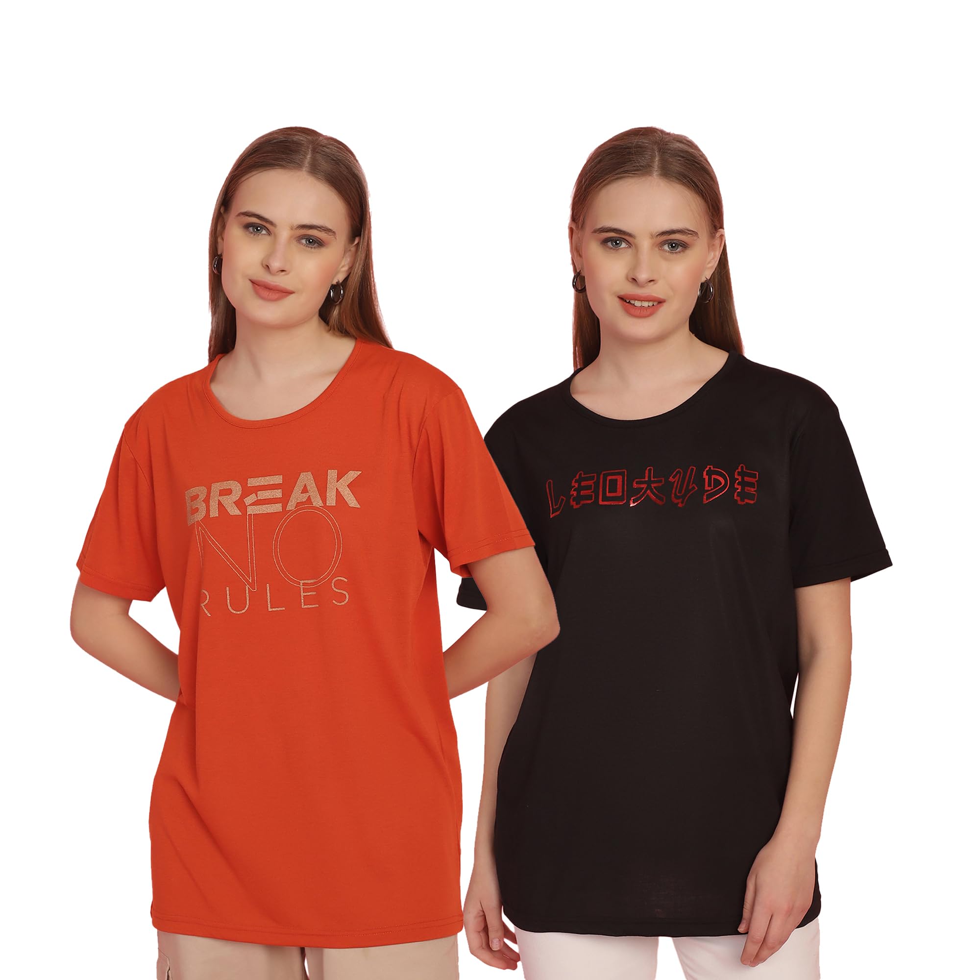 mack jonney Printed Round Neck Cotton Regular Fit Half Sleeves Tshirt for Women(Pack of 2)-MACK631302-picture-18