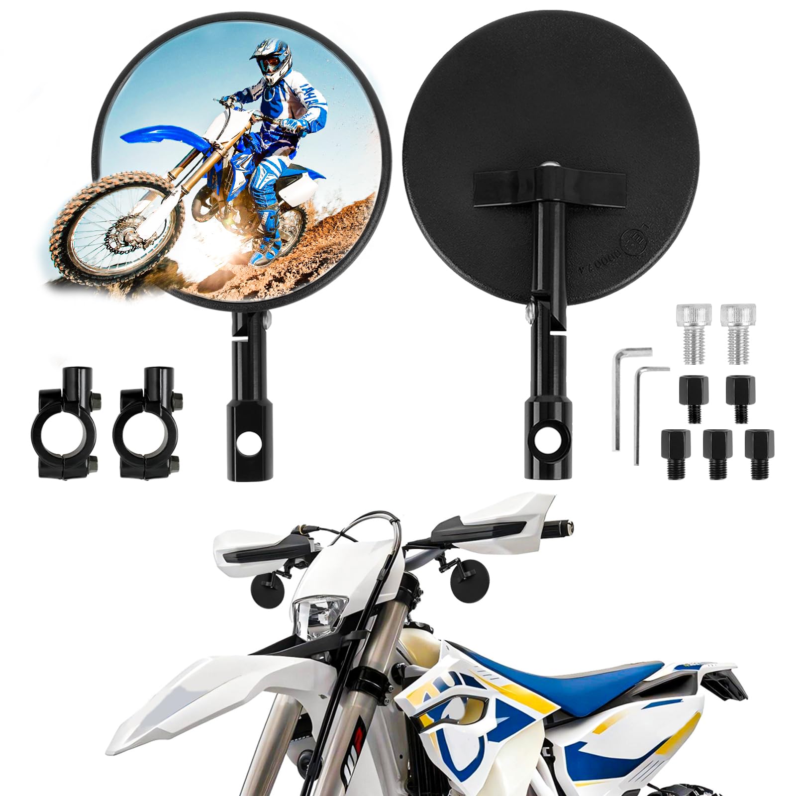 DREAMIZER Rétroviseur de guidon de moto 7/8" 22mm, E24 Homologués rétroviseur de guidon de moto, rétroviseur latéral de moto rond rotatif à 180° compatible avec Dirt Bike Enduro ATV Quad