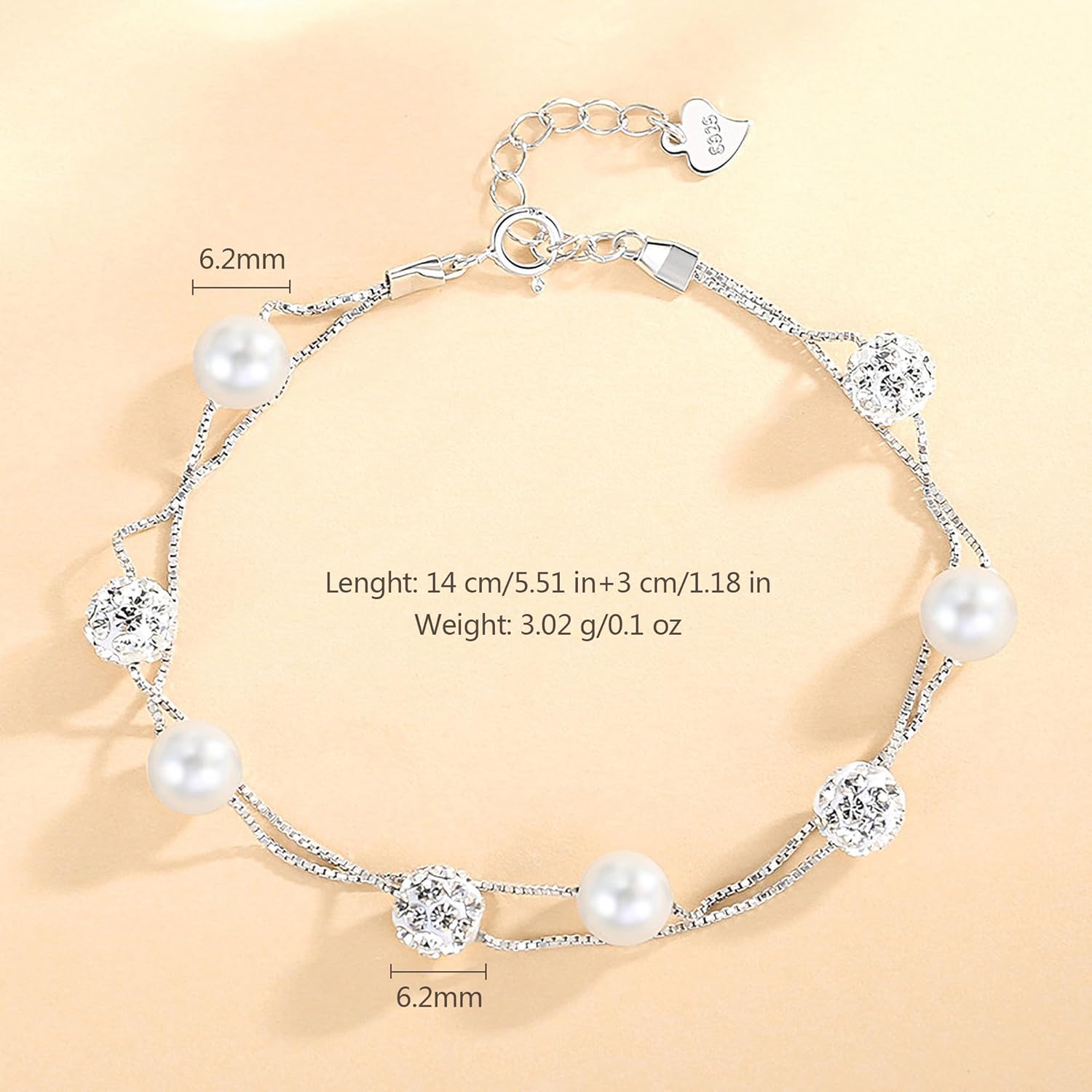 925 Sterling Silver Solid Slider Bead Bracelets for Women Cute Pearl Layered Bracelet Gold Plated Italian Mesh Friendship Link Chain Bracelet Jewelry Christmas Gifts for Mom Daughter - Image 4