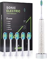 ZUAMEGU Sonic Electric Toothbrush Adults: 5 Modes, Teeth Whitening, 100-Day Battery, 6 Heads, IPX7 Waterproof