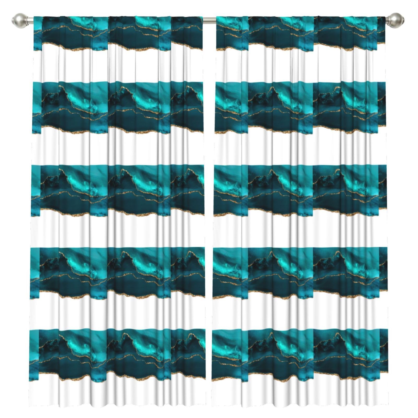 InOmak Modern Stylish Teal Gold Agate On White, 2 Panels Window Curtains 52 x 84 Inch Blackout Curtains for Living Room Bedroom