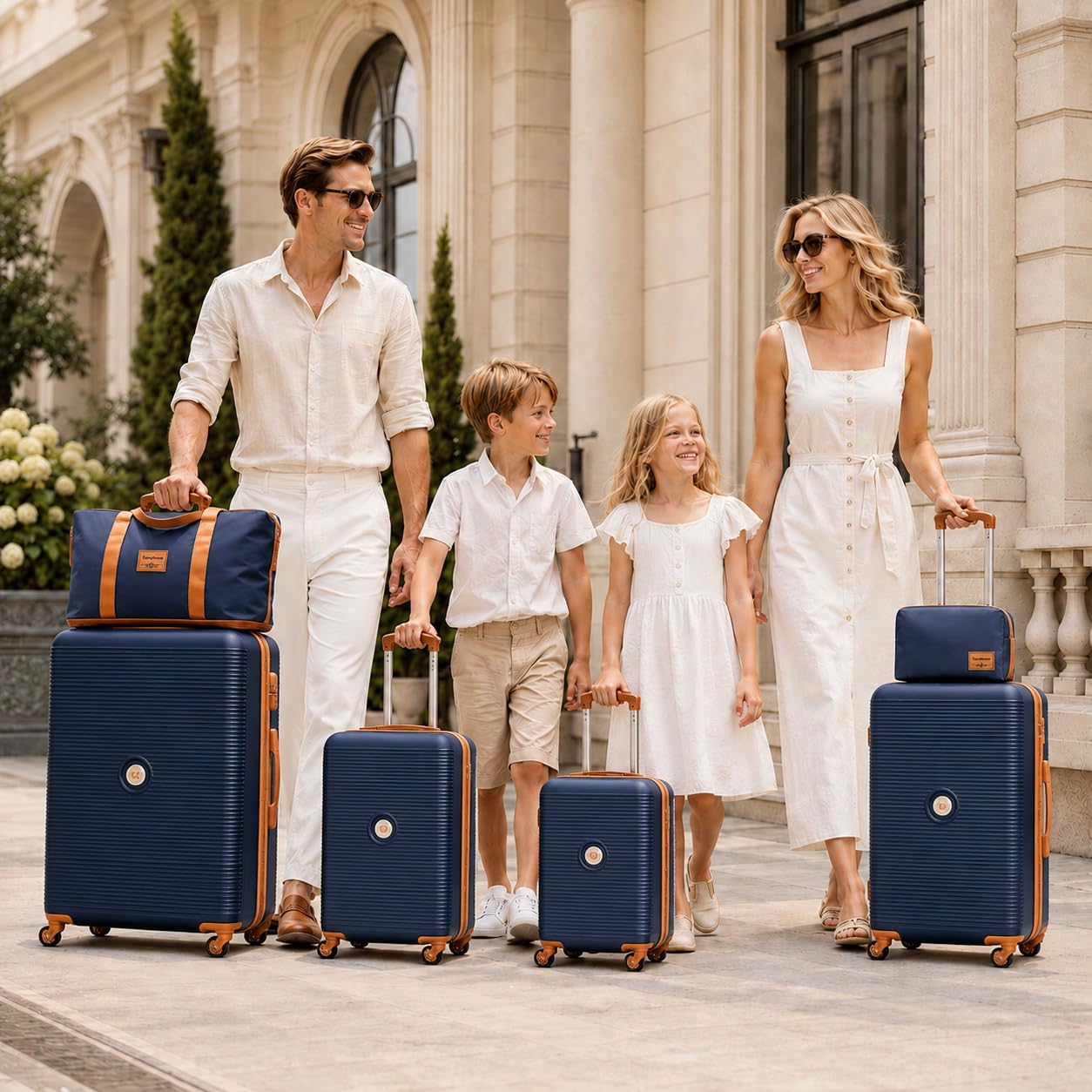 Travelhouse Bari - Set di 6 bagagli, 4 valigie con ruote, borsa da viaggio e kit WC, custodia rigida, navy / blu, Länge: 77 cm, Breite: 28.5 cm, Höhe: 51 cm, Set di valigie