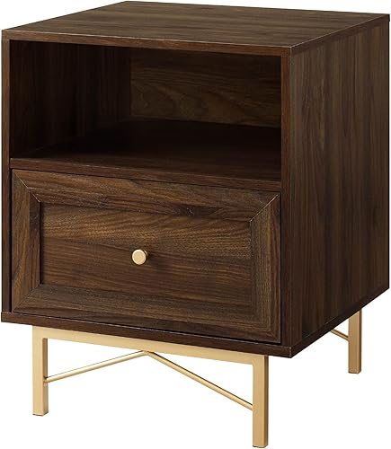 Miniatura 12 de Walker Edison Morgan - Mesita de noche contemporánea de madera y metal con 1 cajón con detalles dorados, 25 pulgadas, nogal oscuro