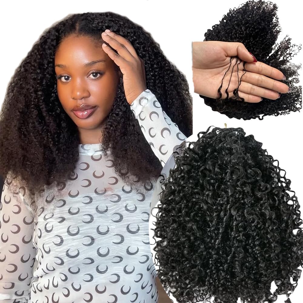 Kinky Curly Crochet Human Hair Extensions Pre-Separated Crochet Hair Multi-Textured Kinky Curly Reusable Micro Twists 18inch 240g Natural Black