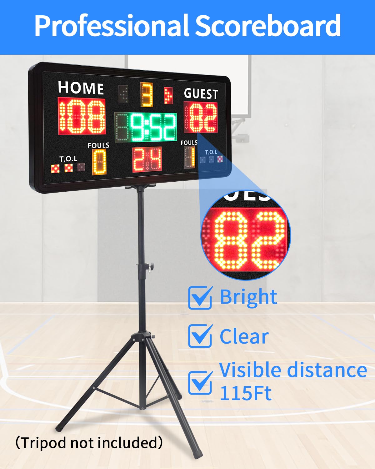 Große elektronische Anzeigetafel mit Fernbedienung, Wandmontage, Digitale Anzeigetafel und Timer, Basketball-Wurfuhr (14/24 Sekunden & benutzerdefinierte Zeit), Punktezähler