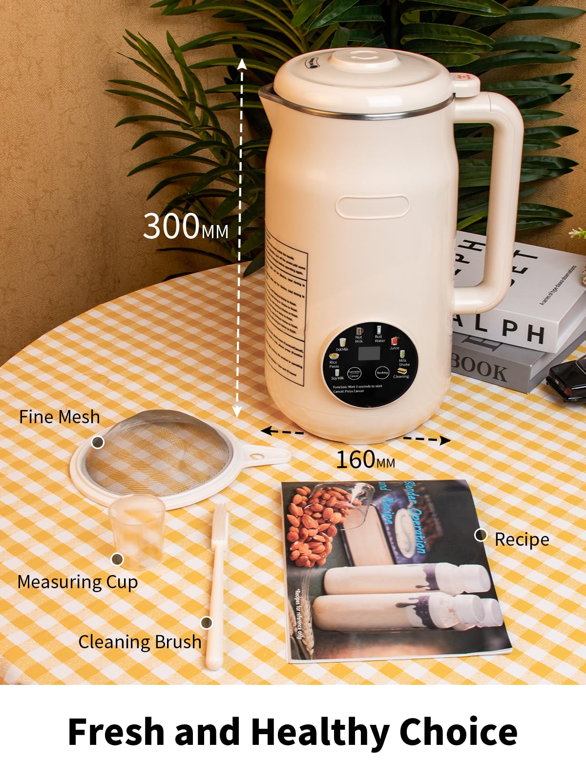 Máquina 8 en 1 para hacer leche de nueces, máquina automática de leche de soja de 50 onzas con 10 cuchillas, licuadora para leche a base de plantas, avena, almendras, jugo, pasta de arroz y más con